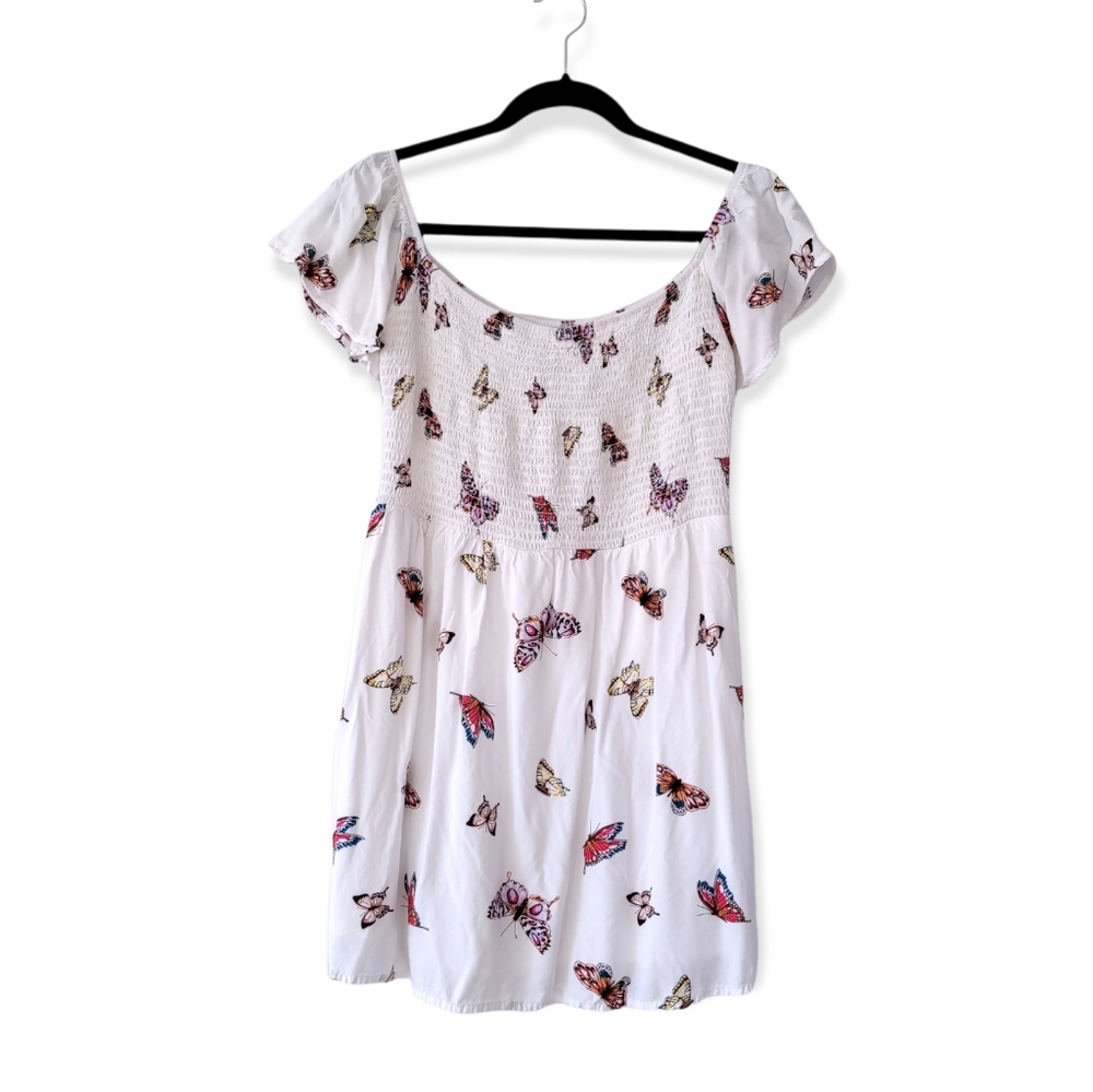 LOVEFINE Butterfly Off the Shoulder Lightweight White Mini Dress